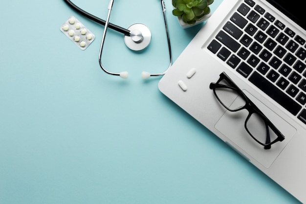 Free Photo elevated view of medical desk with coffee cup