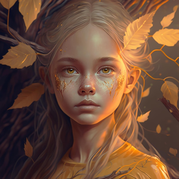 A elf girl with golden leaves on her face