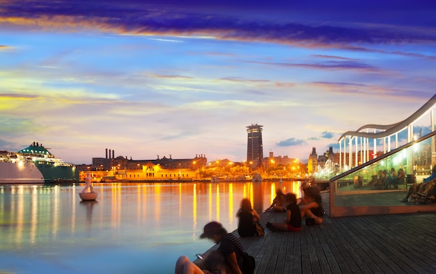 embankment  from  Port Vell in sunset. Barcelona