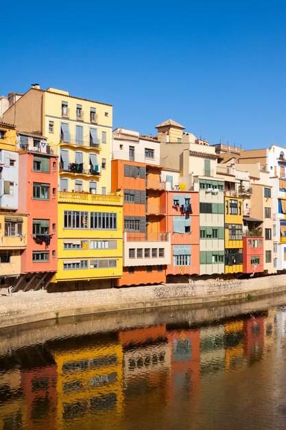 Embankment of river  at Girona in sunny da