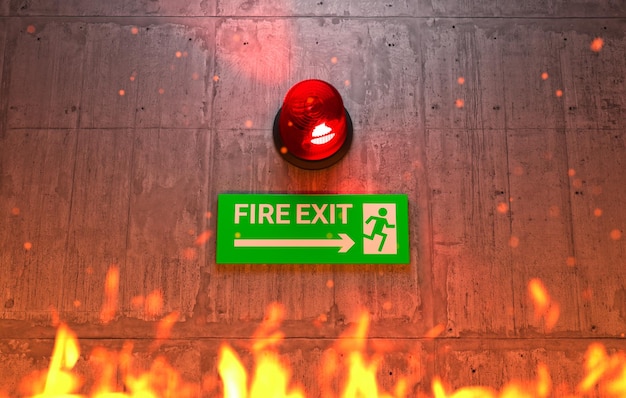 Free Photo emergency exit sign with siren light direction to the emergency exit