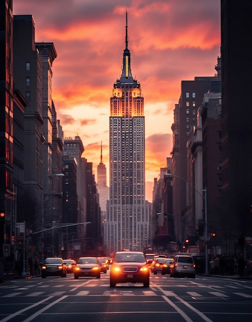 Empire state building at sunset