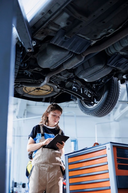 Free Photo employee checks vehicle with device