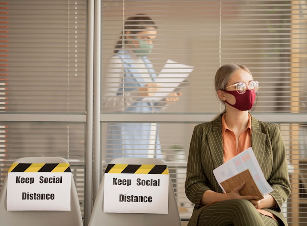 Employee wearing face mask taking a break