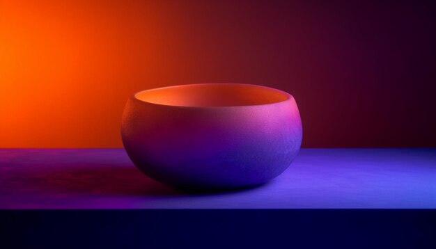 Empty blue pottery bowl illuminated on table generated by AI