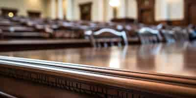 Free photo an empty courtroom with chairs and a deserted judges table