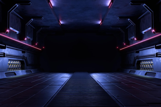 Empty dark room, Modern Futuristic Sci Fi Background. 3D illustration