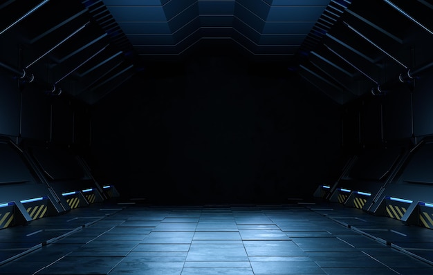 Free Photo empty dark room, modern futuristic sci fi background. 3d illustration