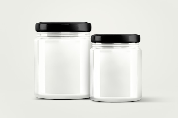 Free photo empty glass jars, food product packaging with design space