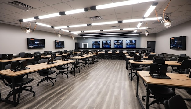 Empty lecture hall with modern projection equipment generated by AI