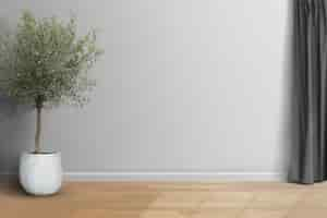 Free photo empty minimal room with gray wall and curtain