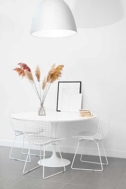 Empty photo frames on table interior design