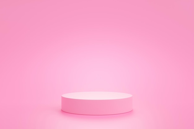 Empty pink podium product display stand minimal pedestal on pink background 3D rendering