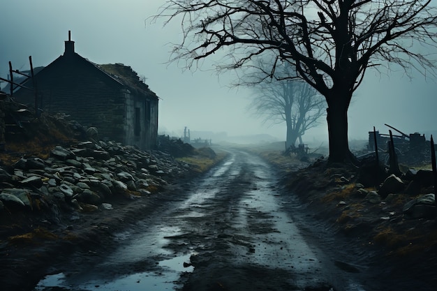 Free photo empty road in dark atmosphere