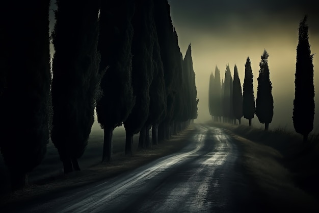 Free Photo empty road in dark atmosphere