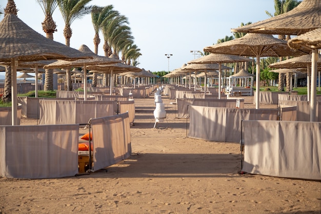 An empty section of the beach hotel.