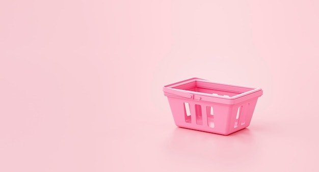 Free photo empty shopping basket online shopping concept on pink background 3d rendering