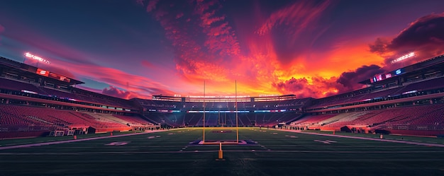 Free photo empty soccer stadium with dreamy fantasy view of sky