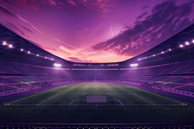 Free photo empty soccer stadium with dreamy fantasy view of sky