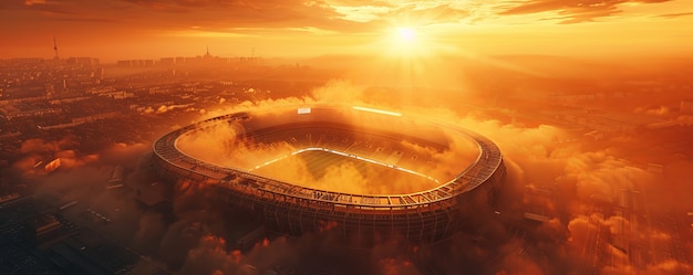 Free photo empty soccer stadium with dreamy fantasy view of sky