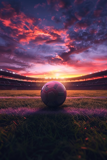 Free photo empty soccer stadium with dreamy fantasy view of sky