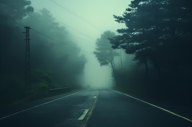 Free photo empty street in dark atmosphere