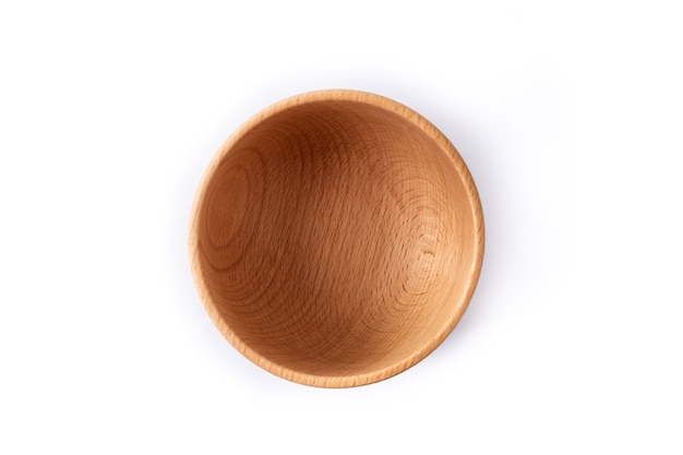 Free photo empty wooden bowl isolated on white background