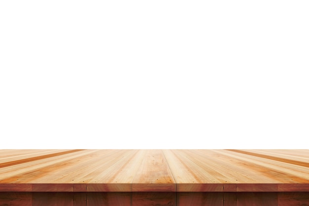 Free photo empty wooden table top isolated on white background, used for display or montage your products