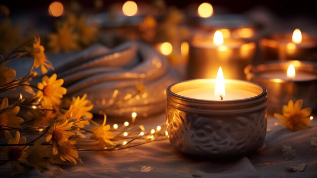 The enchanting glow of fairy lights and candles creating a magical ambiance