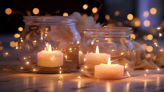 The enchanting glow of fairy lights and candles creating a magical ambiance