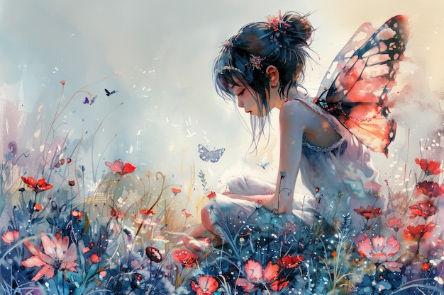 Free Photo enchanting watercolor fairy illustration