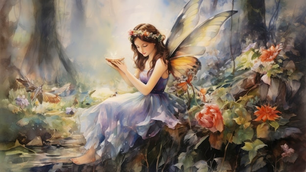 Free Photo enchanting watercolor fairy illustration