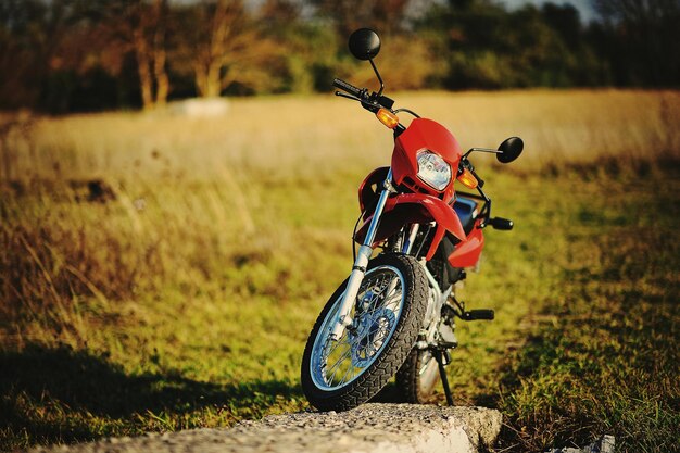 Enduro motorcycle stay on sunset sunshine