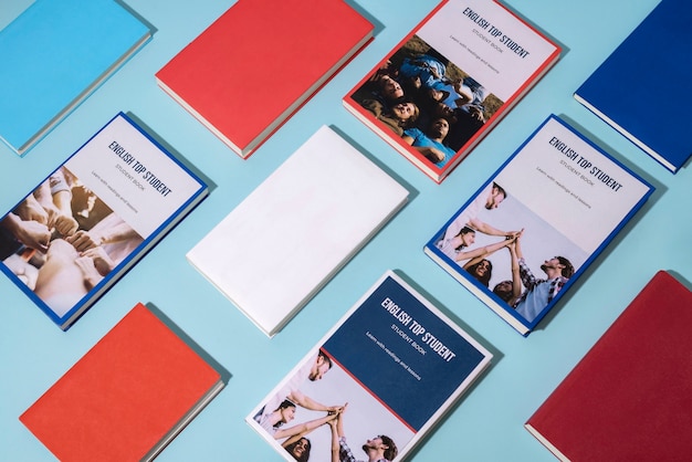 Free Photo english books resting on the table of working space