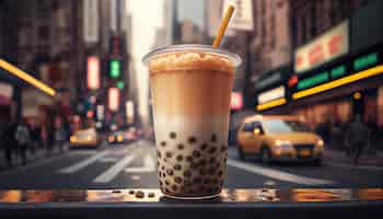 Free photo enjoying a hot latte in the city generative ai