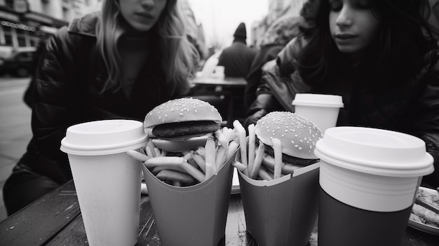 Free photo enjoying a meal in the street