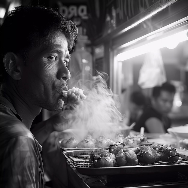 Free photo enjoying a meal in the street