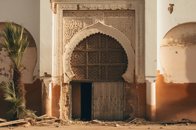 Free photo entrance of a house in marrakesh city after earthquake