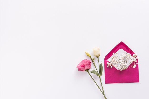 Envelope with small flower branches and roses