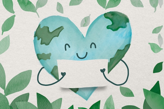 Free Photo environment conservation watercolor card with globe in heart-shape illustration