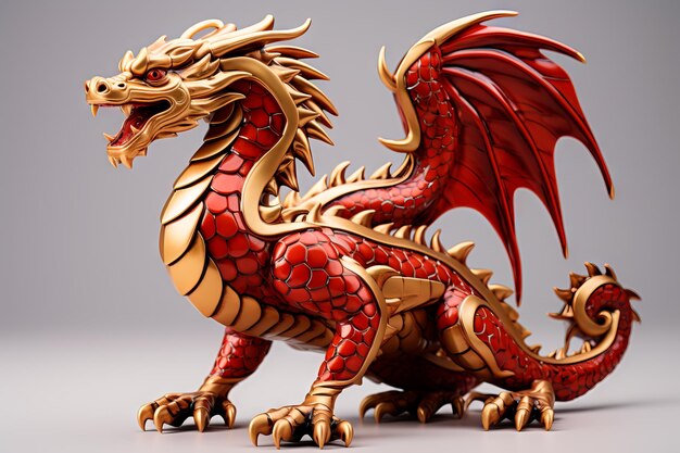 Epic fantasy red and gold dragon on light background