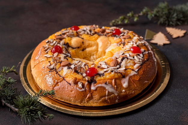 Epiphany day delicious cake with branches