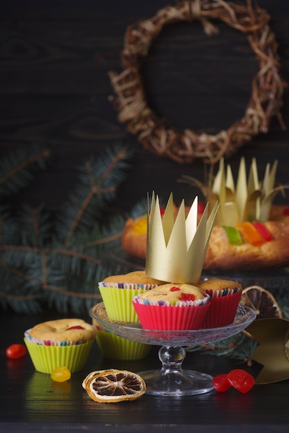 Epiphany day desserts with crowns