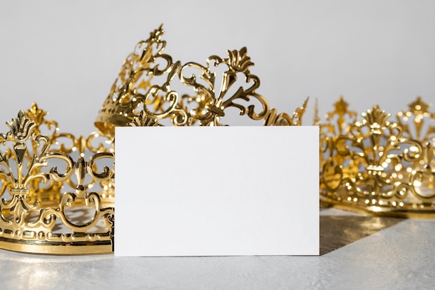 Epiphany day gold crowns with blank card