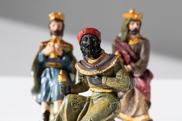 Epiphany day kings figurines with crowns