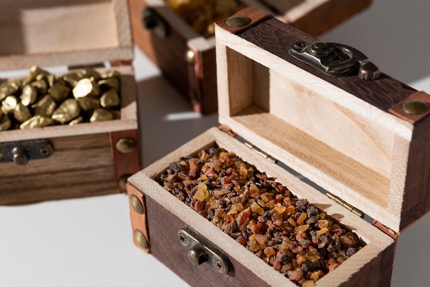 Free photo epiphany day treasure chests with raisins and stones