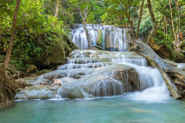 Erawan Waterfall tier 2 in National Park at Kanchanaburi Thailand