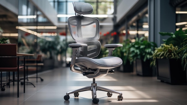 Free photo an ergonomic office chair with adjustable features in a brightly lit workspace