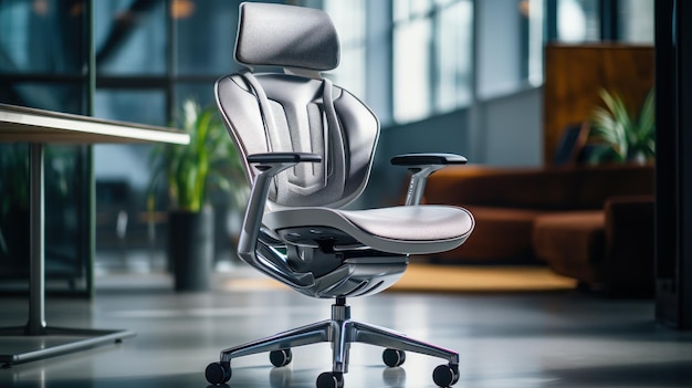 Free photo an ergonomic office chair with adjustable features in a brightly lit workspace