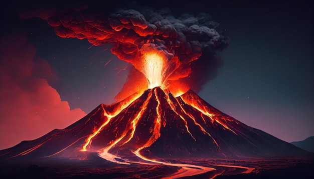 Free Photo erupting mountain spews fiery ash into the sky generated by ai